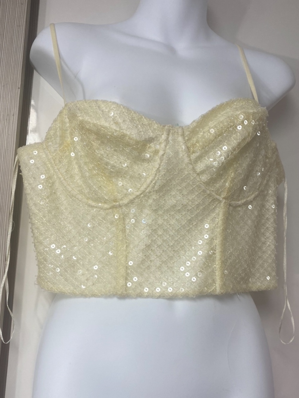 Zara sequins corset style top, clear plastic , butter - Picture 9 of 12